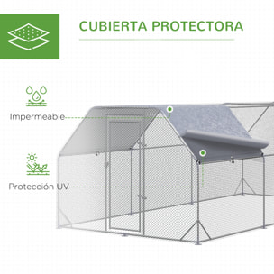 Gallinero para Exterior Grande de Acero Galvanizado 280x570x195 cm Jaula de Aves de 3 Habitaciones Cubierta de Tela Oxford Resistente a los Rayos UV e Impermeable para Patio Plata