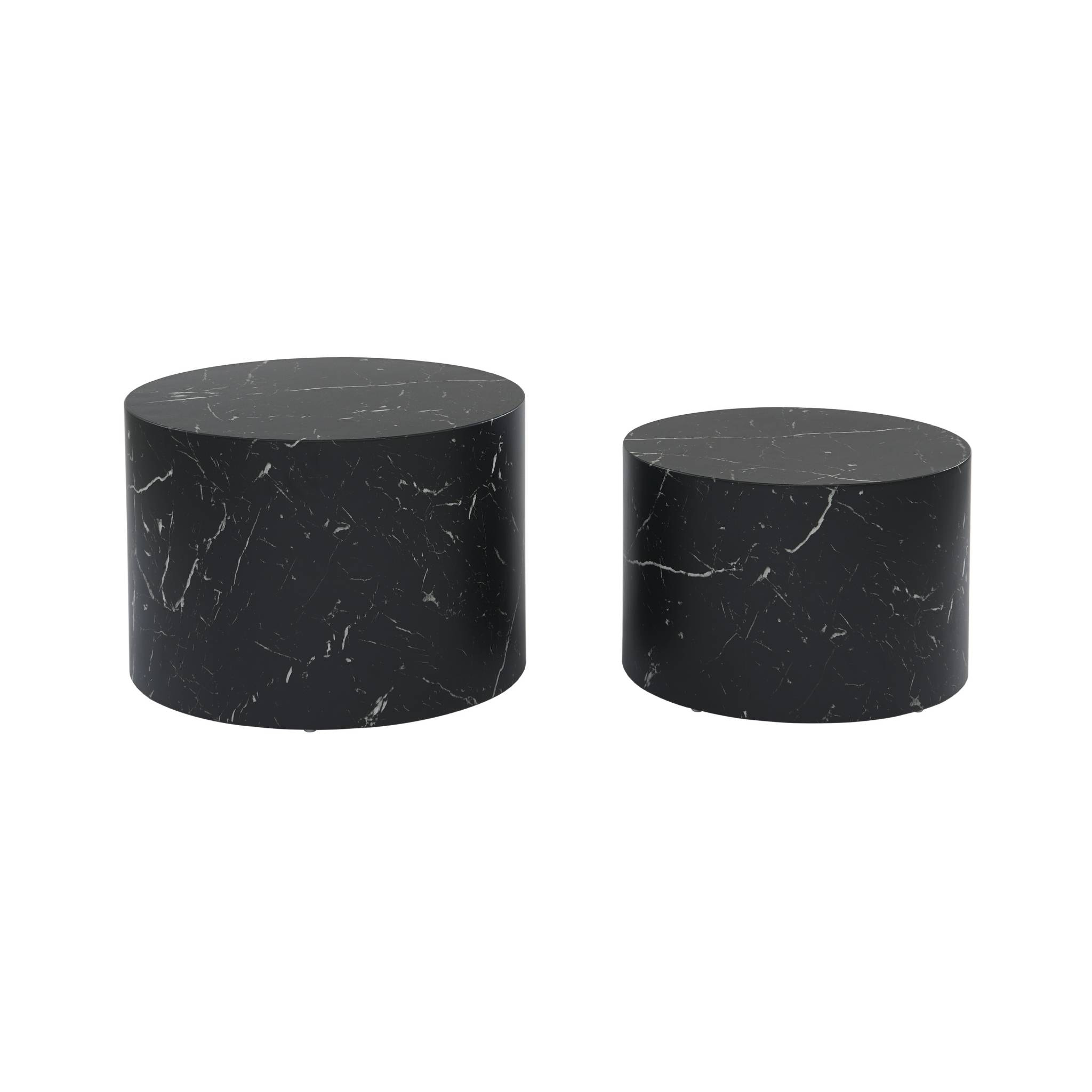 Lot de 2 tables basses PAROS rondes effet marbre noir. tables gigognes Ø58 x H 40cm / Ø50 x H 33cm