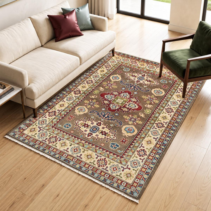 Tapis salon géométrique, noué main en laine, IROSERE