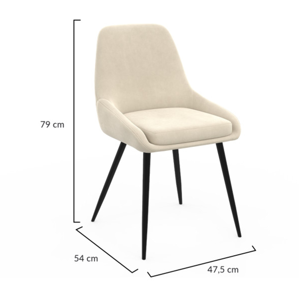 Chaises Olivia velours crème pieds métal - lot de 2