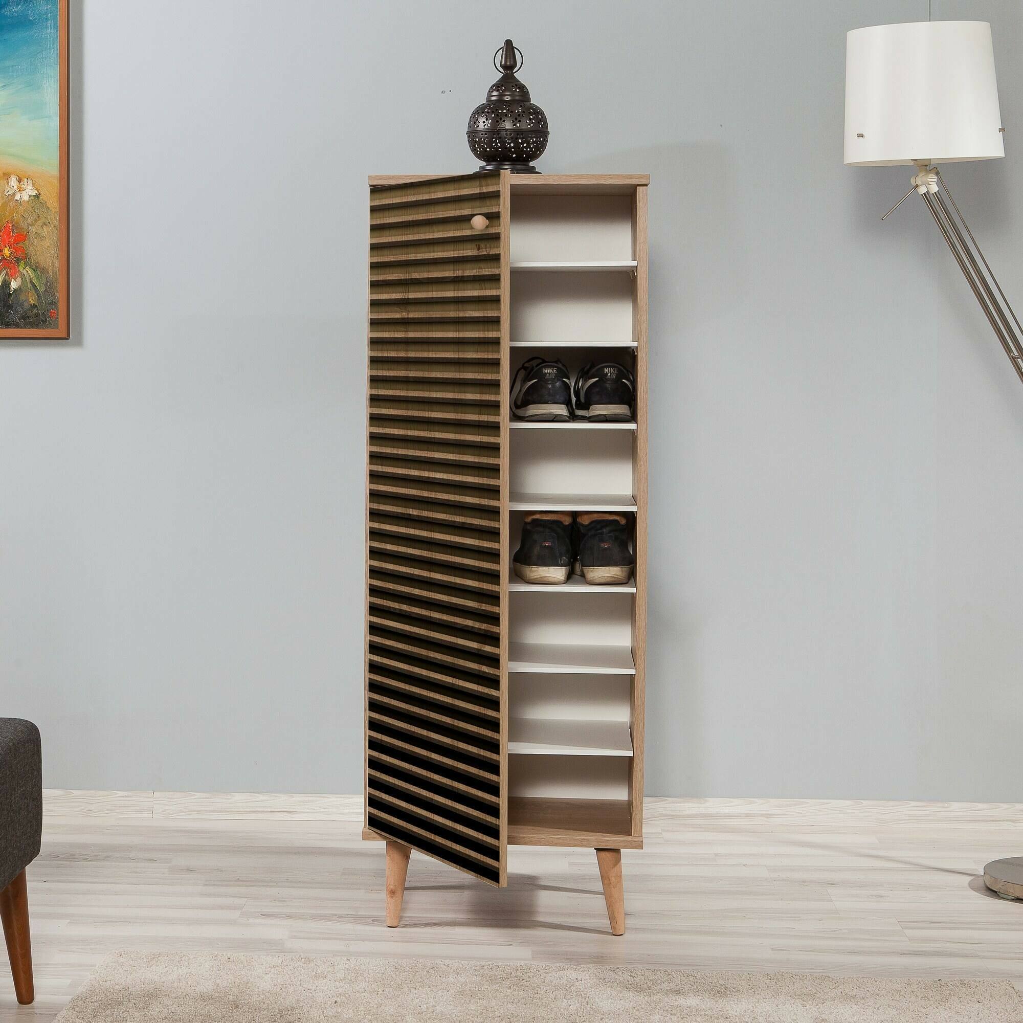 Scarpiera Giadeite, Mobile portascarpe, Armadio da ingresso multiuso, Mobiletto per calzature, 50x38h135 cm, Quercia
