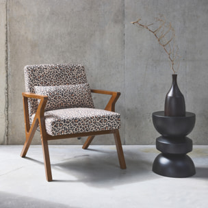 Fauteuil scandinave bois d'hévéa et imprimé léopard ANTOINE