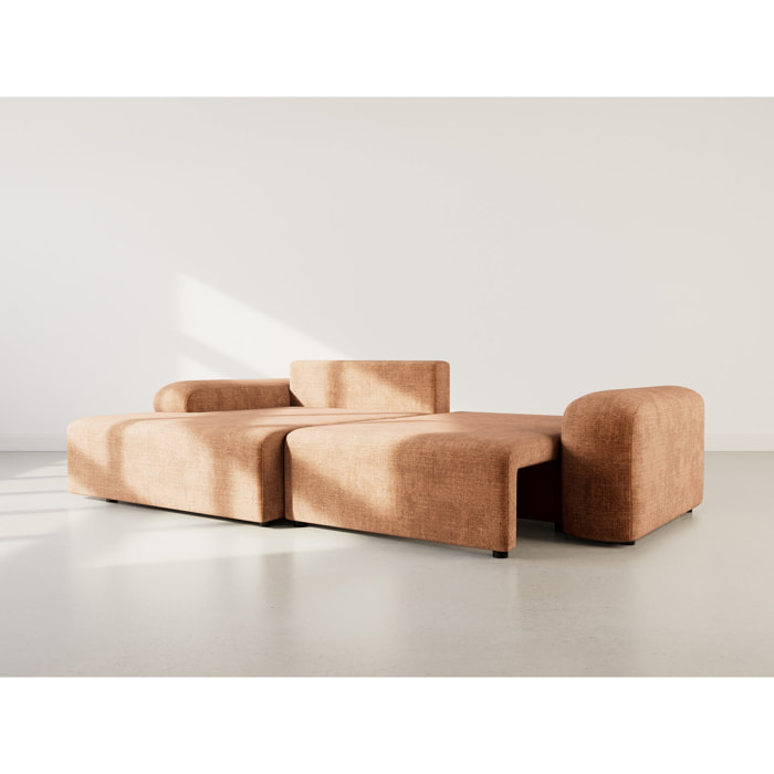 Rebecca - canapé d'angle gauche 4 places convertible avec coffre en velours texturé - Rouille