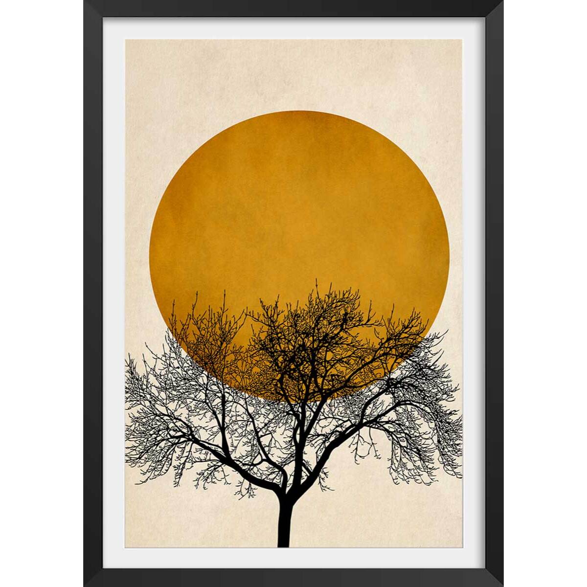Affiche dessin ""arbre et sérénité"" Affiche + cadre en bois - Noir
