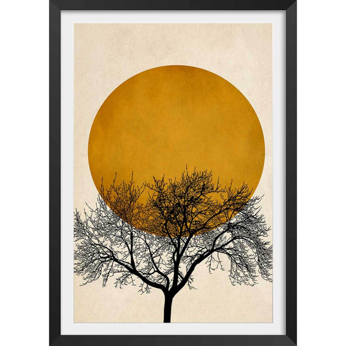 Affiche dessin ""arbre et sérénité"" Affiche + cadre en bois - Noir