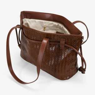 Bolso tote cuero con trenzado y cremallera