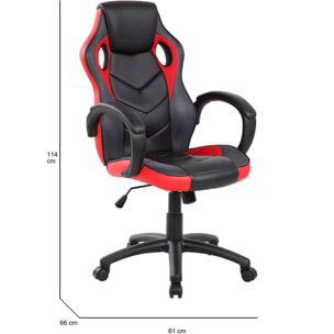 Sedia da gaming Caloundra, Poltrona da gaming adulto, Sedia da scrivania, 66x61h104/114 cm, Nero e Rosso