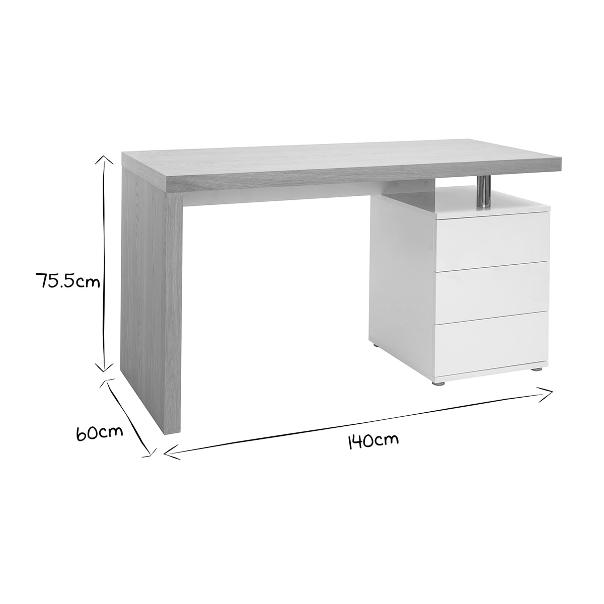 Bureau avec rangements 3 tiroirs design bois clair chêne et blanc L140 cm CALIX