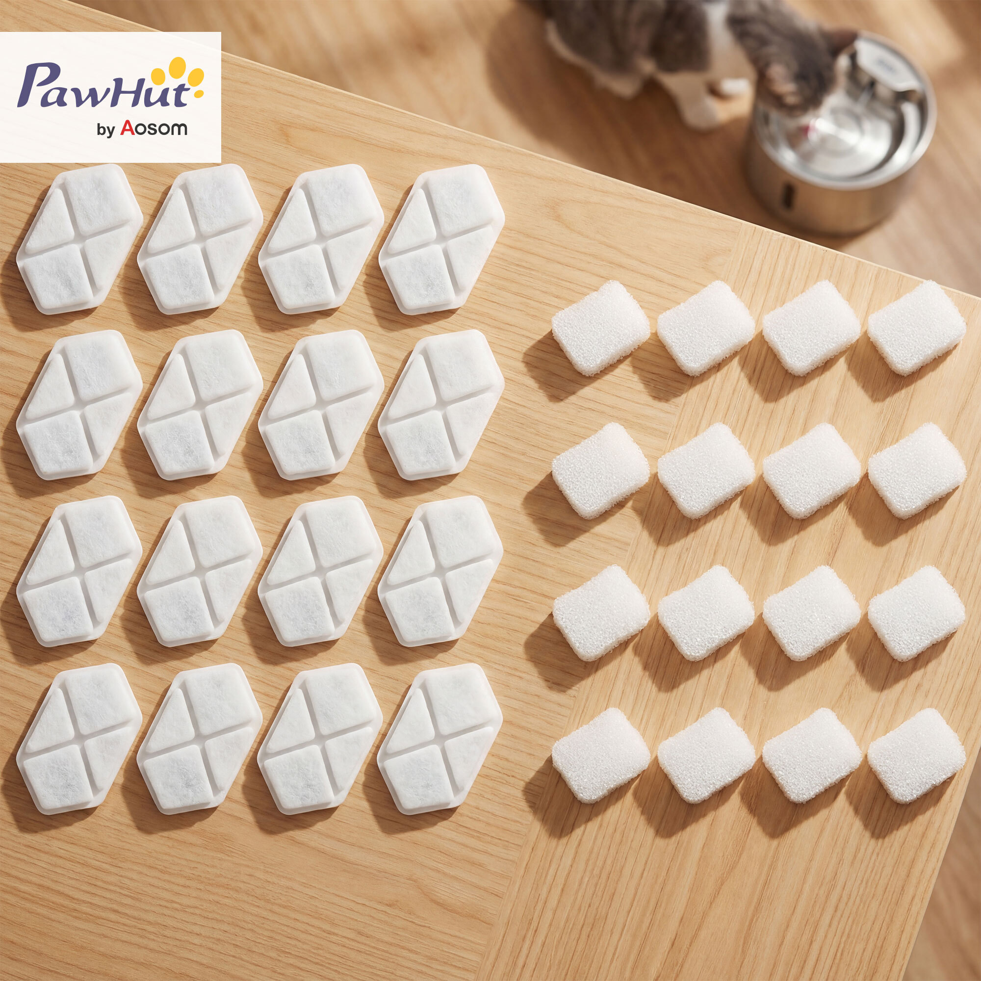 Filtre fontaine eau chat 16 pcs triple système de filtration blanc