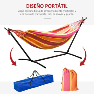 Hamaca con Soporte 310x117 cm Hamaca de Camping con Bolsa de Transporte Portátil Altura Ajustable Carga 120 kg para Patio Terraza Rayas Naranja y Rojo