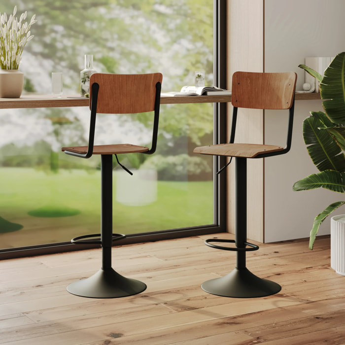 Lot de 2 chaises de bar réglables 60/80 cm en bois foncé - Clem