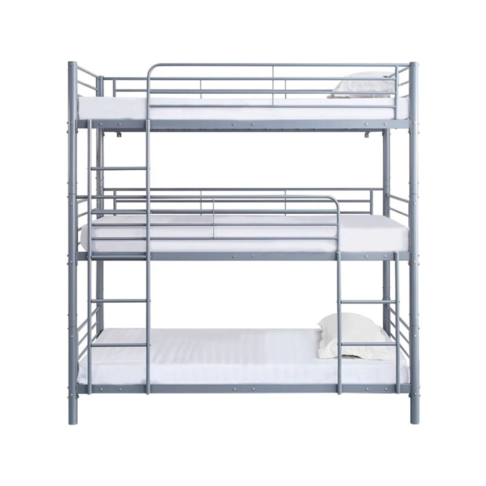 Lit superposé en métal triple "HAVIN" - 90 x 190 cm - Gris