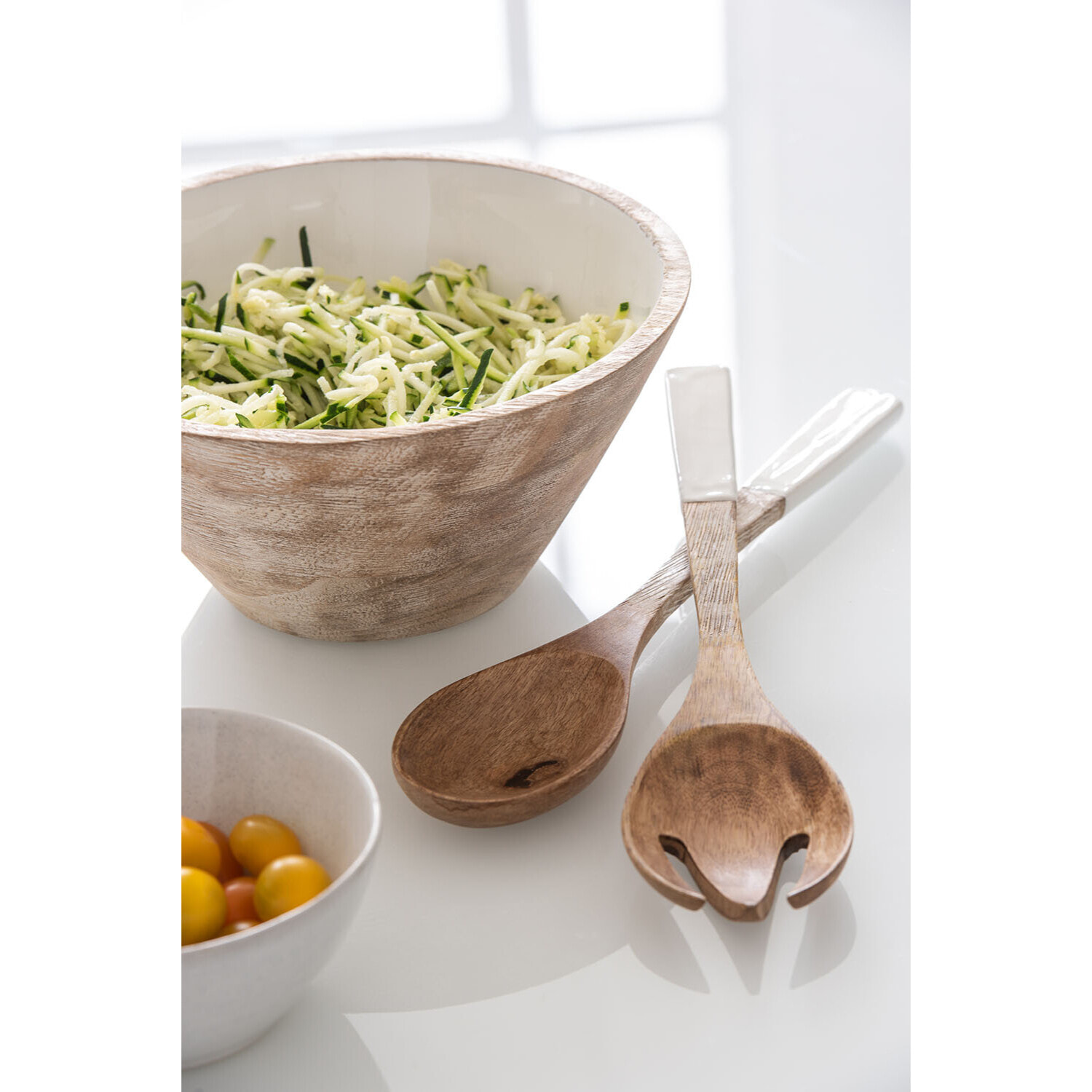 J-Line bol - bois - blanc/naturel - large