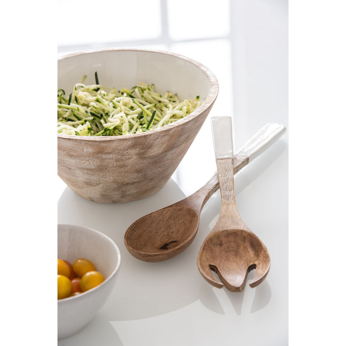 J-Line bol - bois - blanc/naturel - large