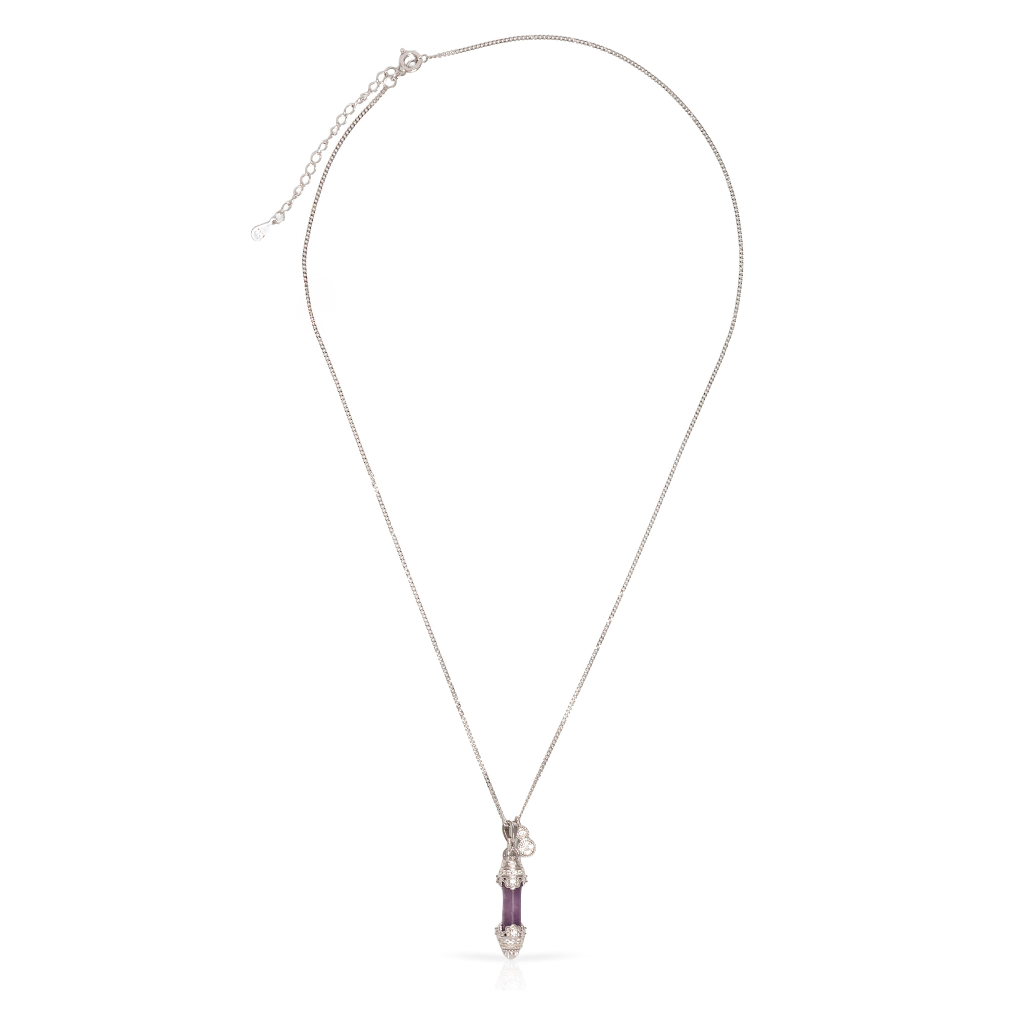 Collar de plata de ley 925 con colgante de piedra natural morada y cierre de resorte.