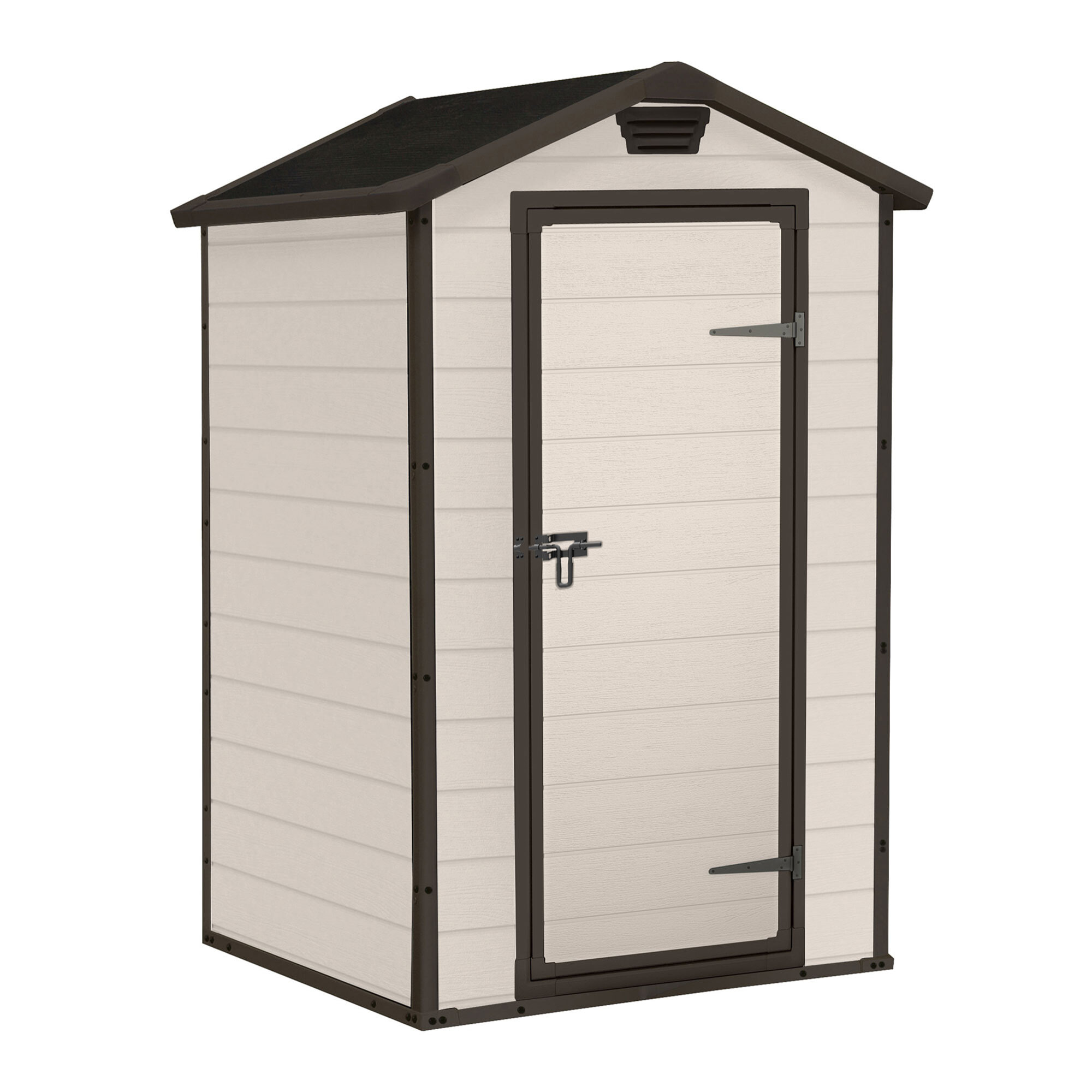 Manor 4x3 - Casetta da Giardino 129x196x103 cm 1 Anta per deposito attrezzi fini-tura effetto legno graffiato in Resina Beige