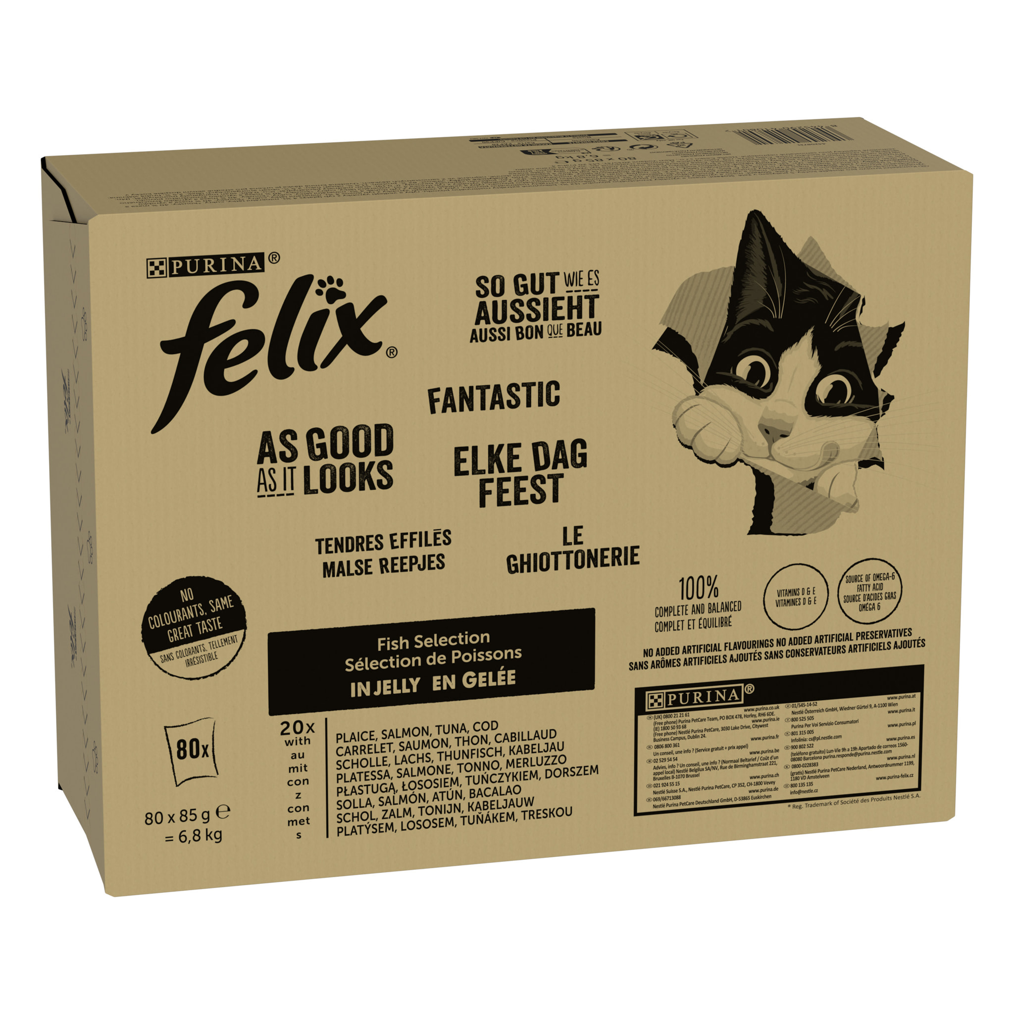 FELIX Tendres Effilés en Gelée - Sélection Mixte Thon, Cabillaud, Saumon, Carrelet - 80x85g