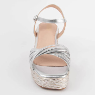 Sandalia De Cuña - Plateado - Altura: 7 Cm