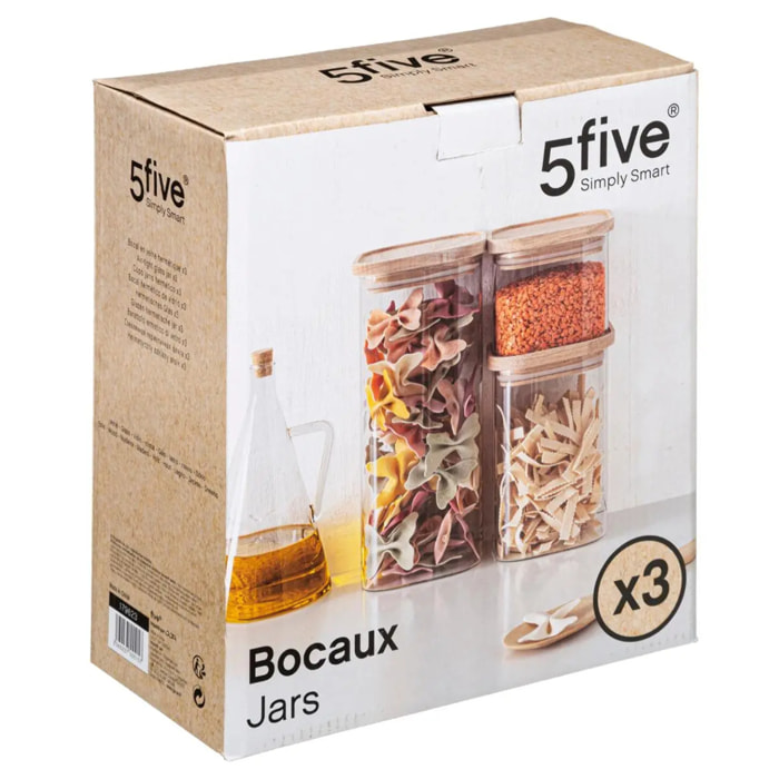 3 bocaux verre empilables couvercle bois Hermet