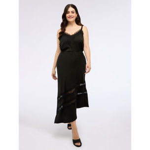 Fiorella Rubino - Gonna lunga svasata in raso con pizzo - Nero
