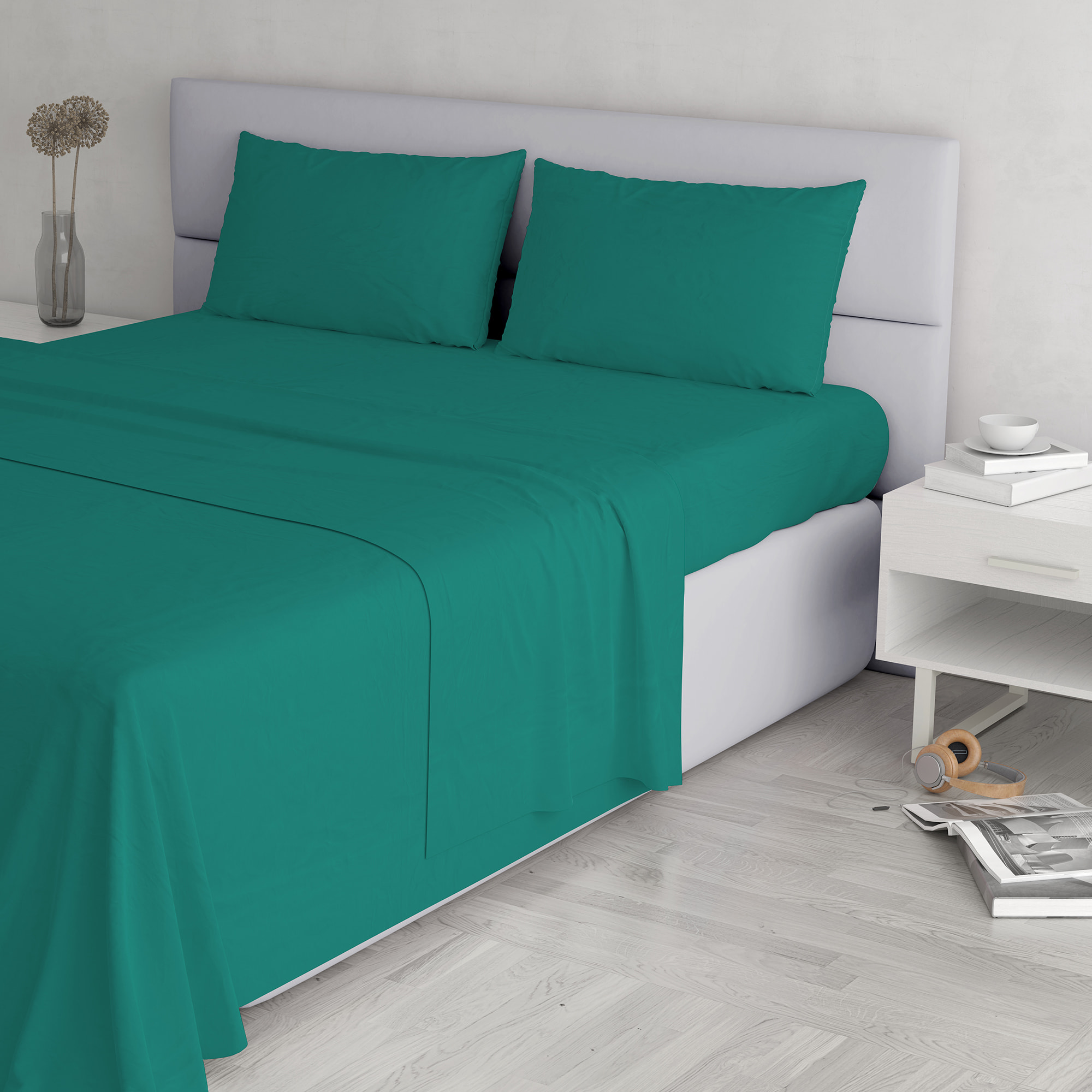 COMPLETO LETTO ELEGANT, 100% Microfibra, No Stiro - ACQUA