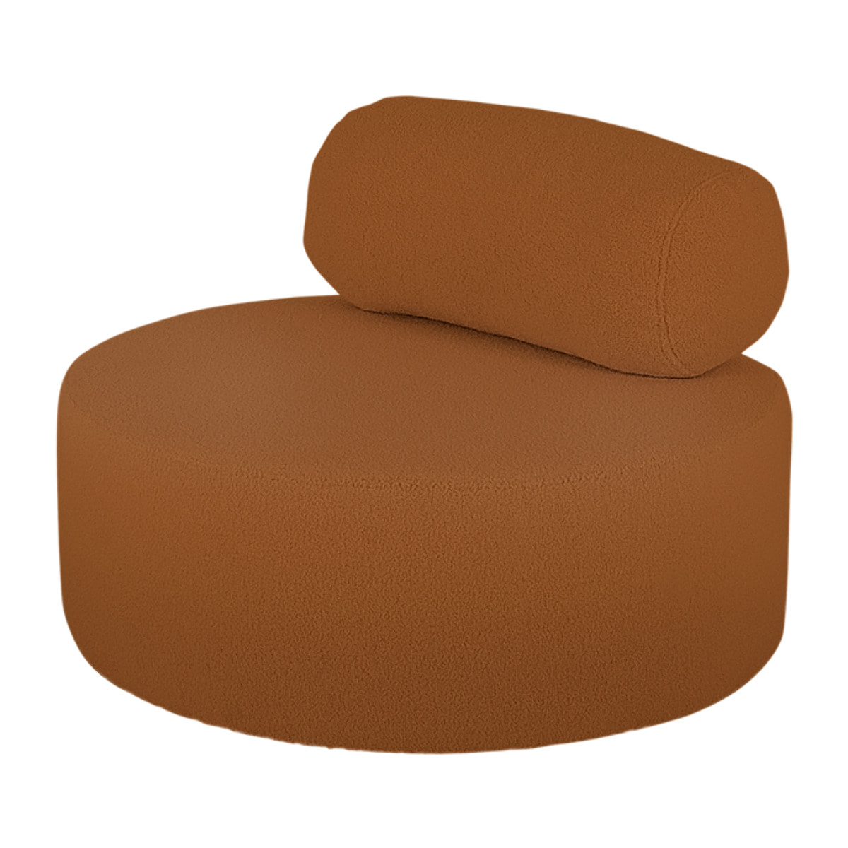 Sillón de bouclé redonda color marron cobre de 91x71cm Alto: 71 Largo: 91 Ancho: 91