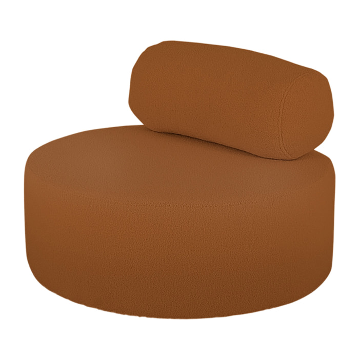 Sillón de bouclé redonda color marron cobre de 91x71cm Alto: 71 Largo: 91 Ancho: 91