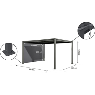 Pergola bioclimatique avec store en acier galvanisé "Howard" - 3 x 4 m - Gris