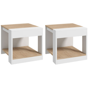 Lot de 2 tables basses bouts de canapé guéridons design panneaux blanc aspect chêne clair