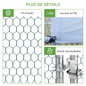 Enclos poulailler chenil 24 m² - parc grillagé dim. 8L x 3l x 2H m - double espace couvert - acier galvanisé