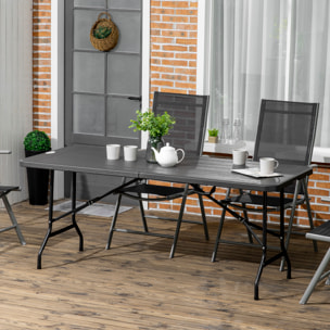 Mesa Plegable de Jardín Rectangular Portátil 180x75,5x73 cm Mesa Jardín Exterior de Acero y HDPE con Asa de Transporte para 6 Personas Carga 100 kg Gris Oscuro