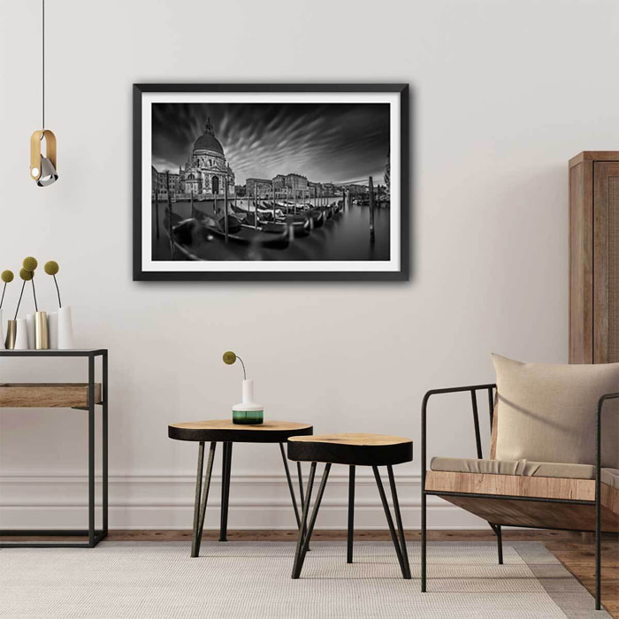 Affiche ville Les canaux de Venise Affiche + cadre en bois - Noir