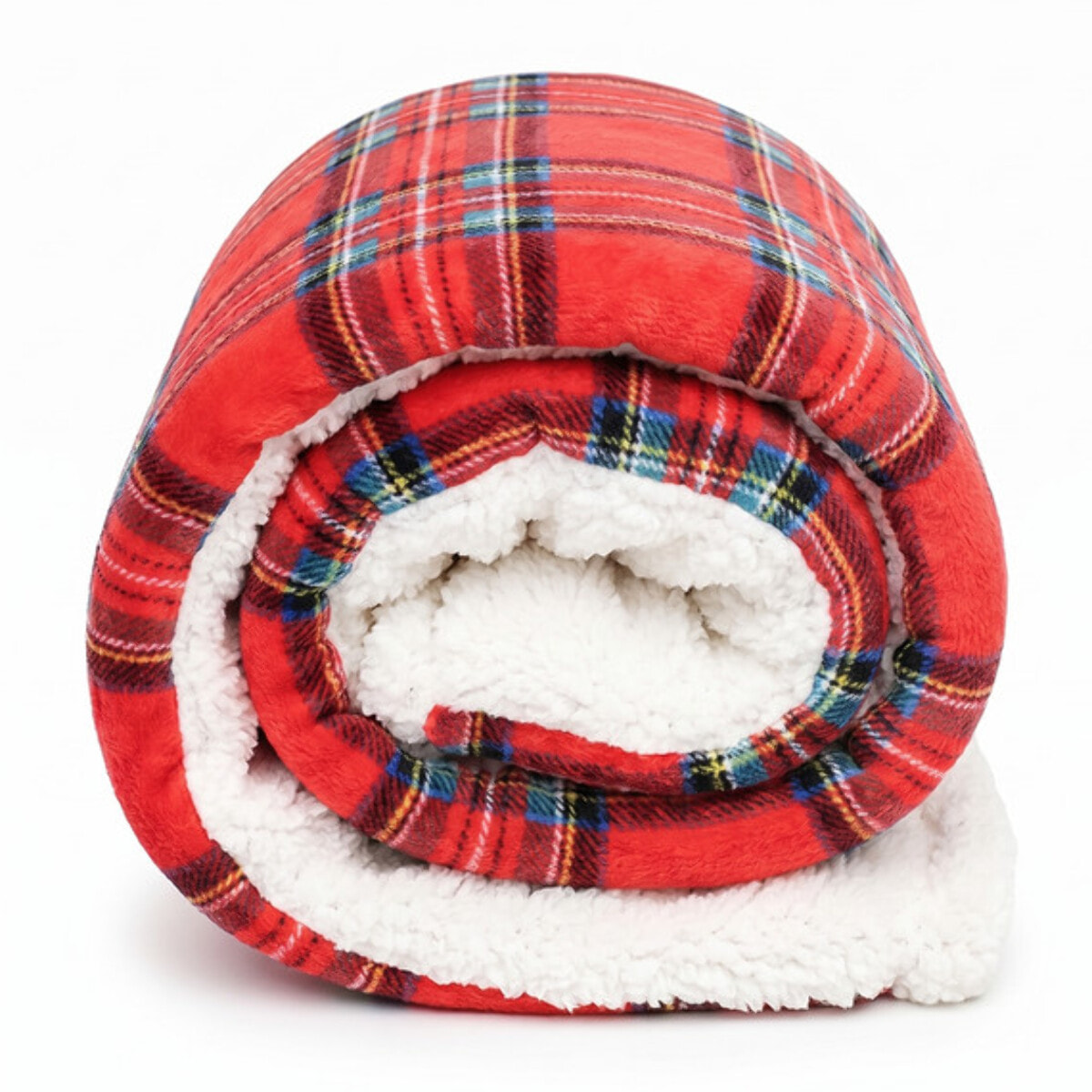 Coperta in Pile con Interno Sherpa Effetto Agnellino, Plaid Morbido e Caldo con Fantasia Tartan Scozzese, Ideale per Divano e Letto