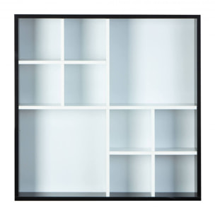 Libreria a parete con vani contenitori, in laminato bianco e nero, cm 70x13x70