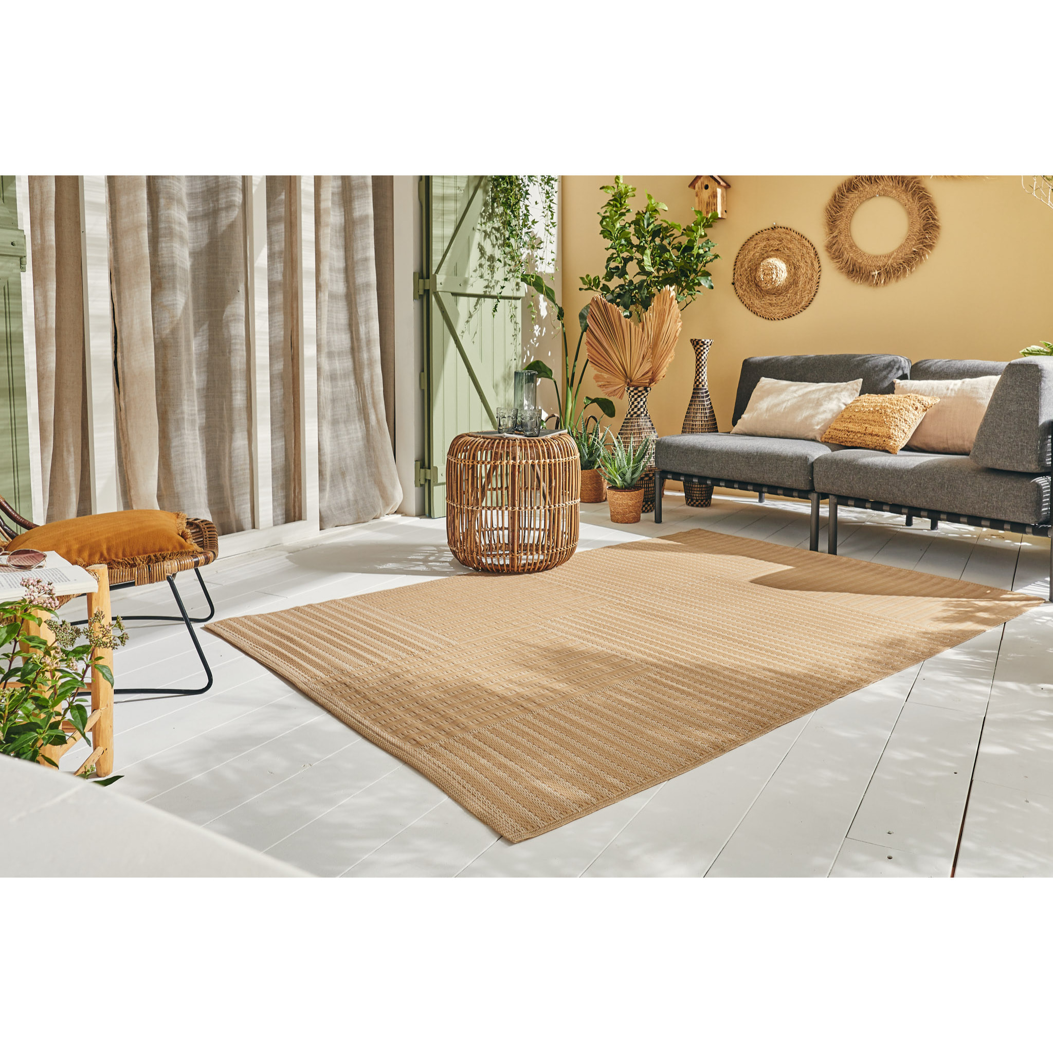 CAPRI - Tapis d'extérieur à motif géométrique - Beige