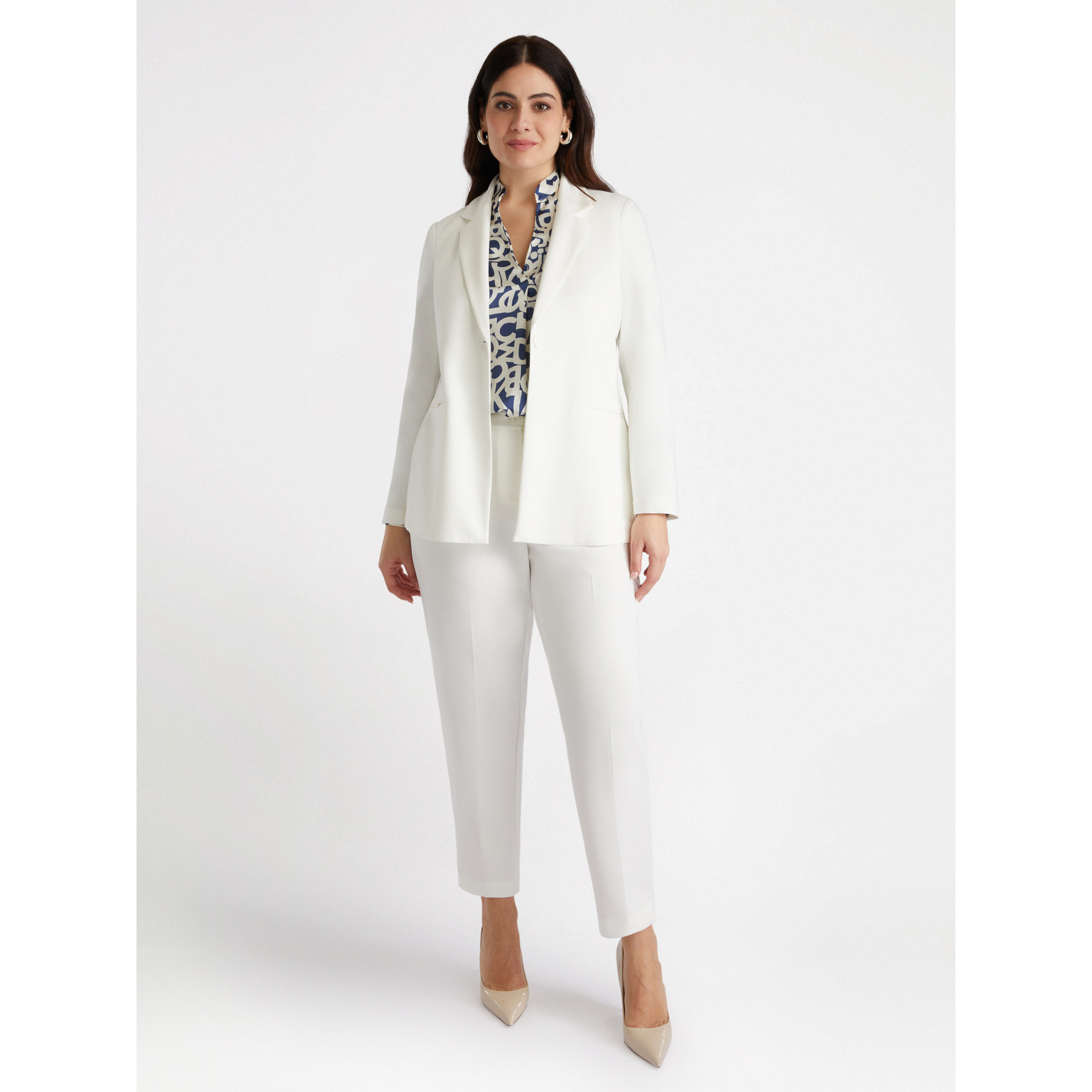 Fiorella Rubino - Blazer lungo in tessuto stretch con bottone - Bianco