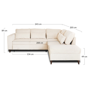 Aubepine - canapé d'angle réversible 5 places - convertible avec coffre - en velours côtelé - Beige