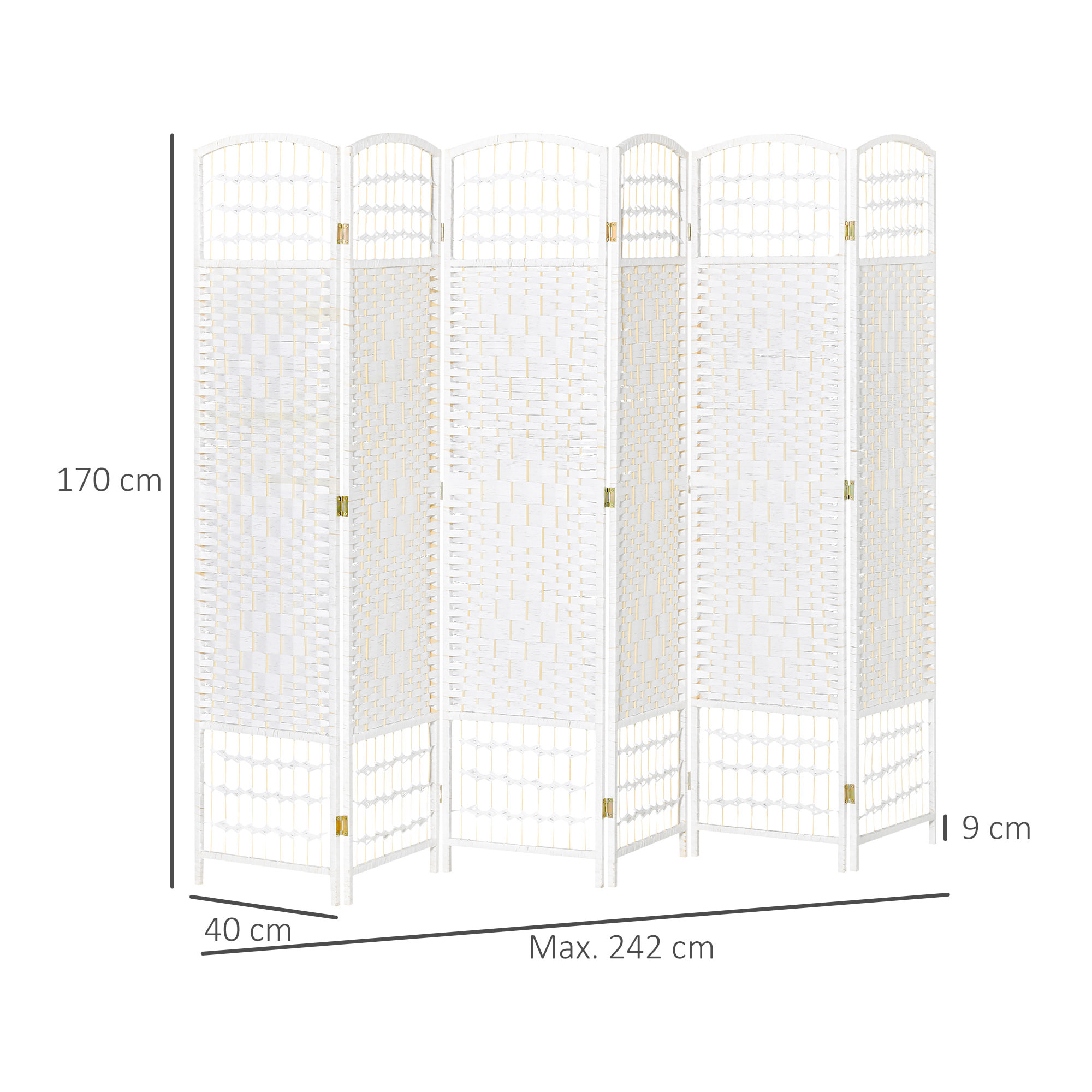 Biombo de 6 Paneles Separador de Ambientes Plegable 242x170 cm Divisor de Habitación de Fibra de Papel Decoración Elegante para Dormitorio Salón Blanco