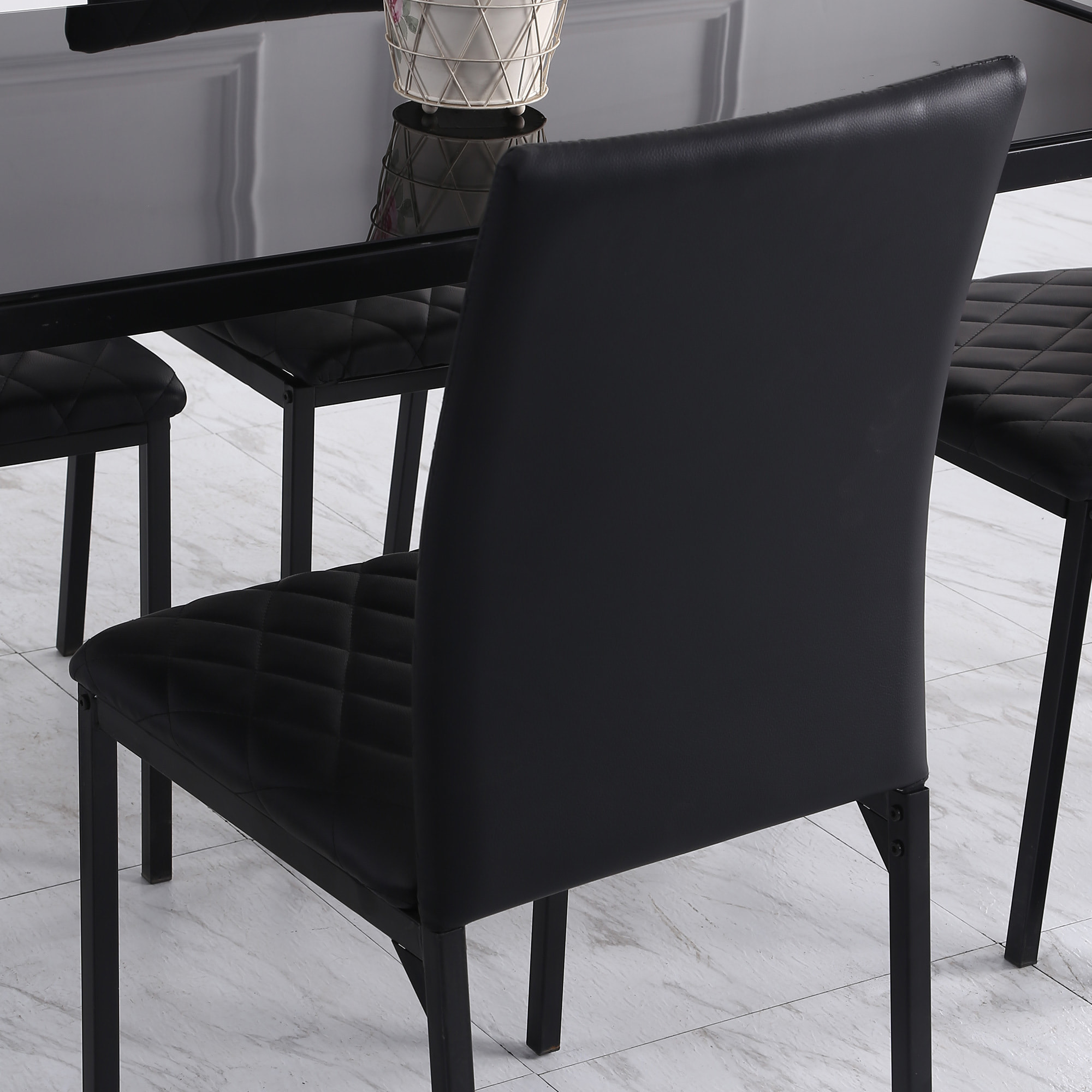 Lot de 4 chaises de salon design Chesterfield effet capitonné métal synthétique noir