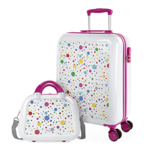 Juego De Maletas Pc Itaca Base Blanco/Fucsia Blanco Dots