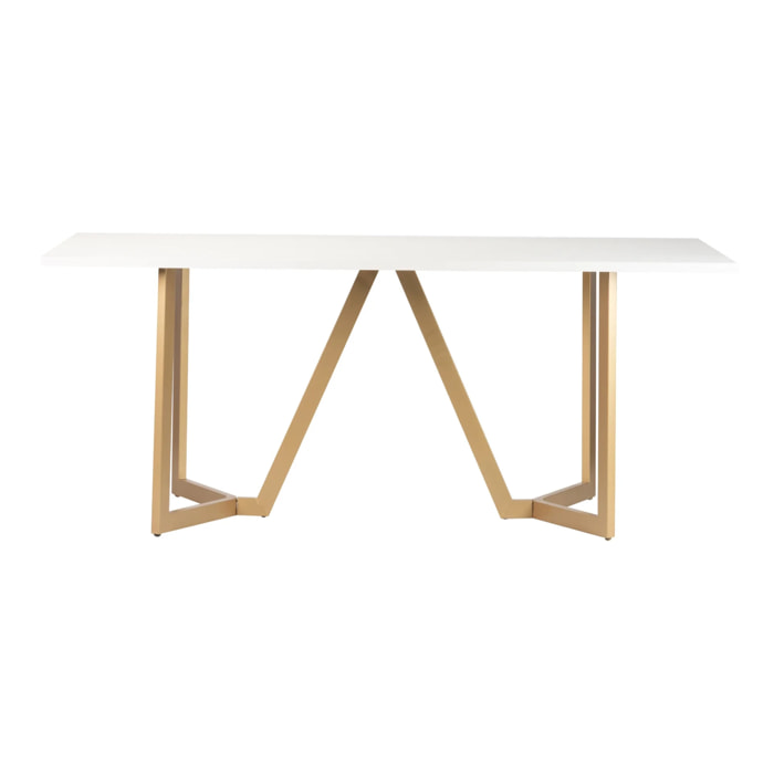 Mesa Comedor Mdf Metal Blanca Dorada 180x90x75 Cm