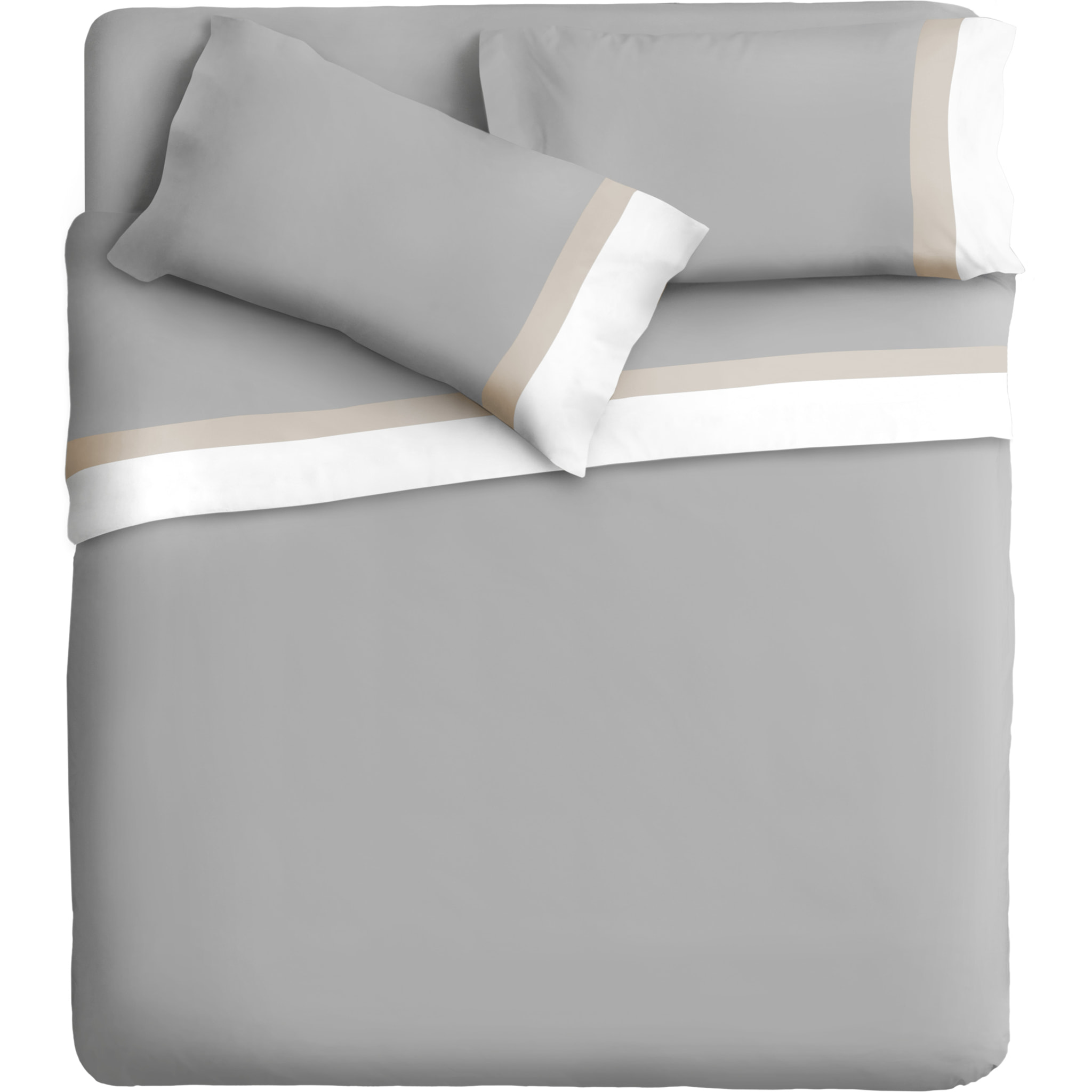 Completo letto doppia balza RASO IPERSAN Puro Cotone Bianco/Panna fondo Grigio