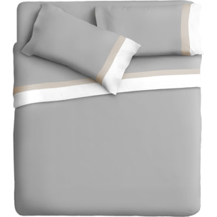 Completo letto doppia balza RASO IPERSAN Puro Cotone Bianco/Panna fondo Grigio