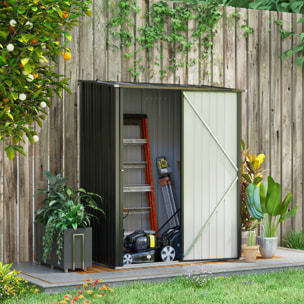 Cobertizo de Jardín Exterior 1,34 m² 161,5x94,5x196 cm Caseta de Jardín Exterior Metálica con 1 Puerta y Cerradura para Almacenamiento de Herramientas para Patio Terraza Negro Carbón