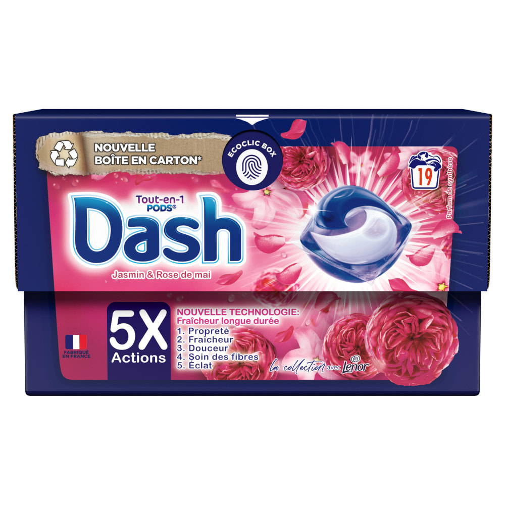 4x19 Pods Tout-en-1 Jasmin Et Rose de Mai, Lessive en Capsules Dash