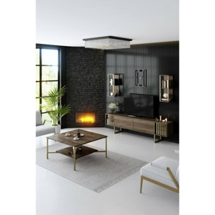 Mobile porta TV Dliveran, Credenza da soggiorno, Armadio basso per TV, Base parete attrezzata, 180x30h48 cm, Noce e Nero