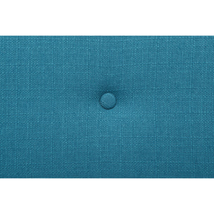 Canapé convertible scandinave 3 places en tissu bleu canard et bois clair OSCAR