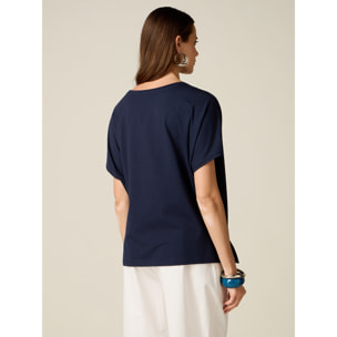 Oltre - T-shirt in jersey con bottoni decorativi - Blu