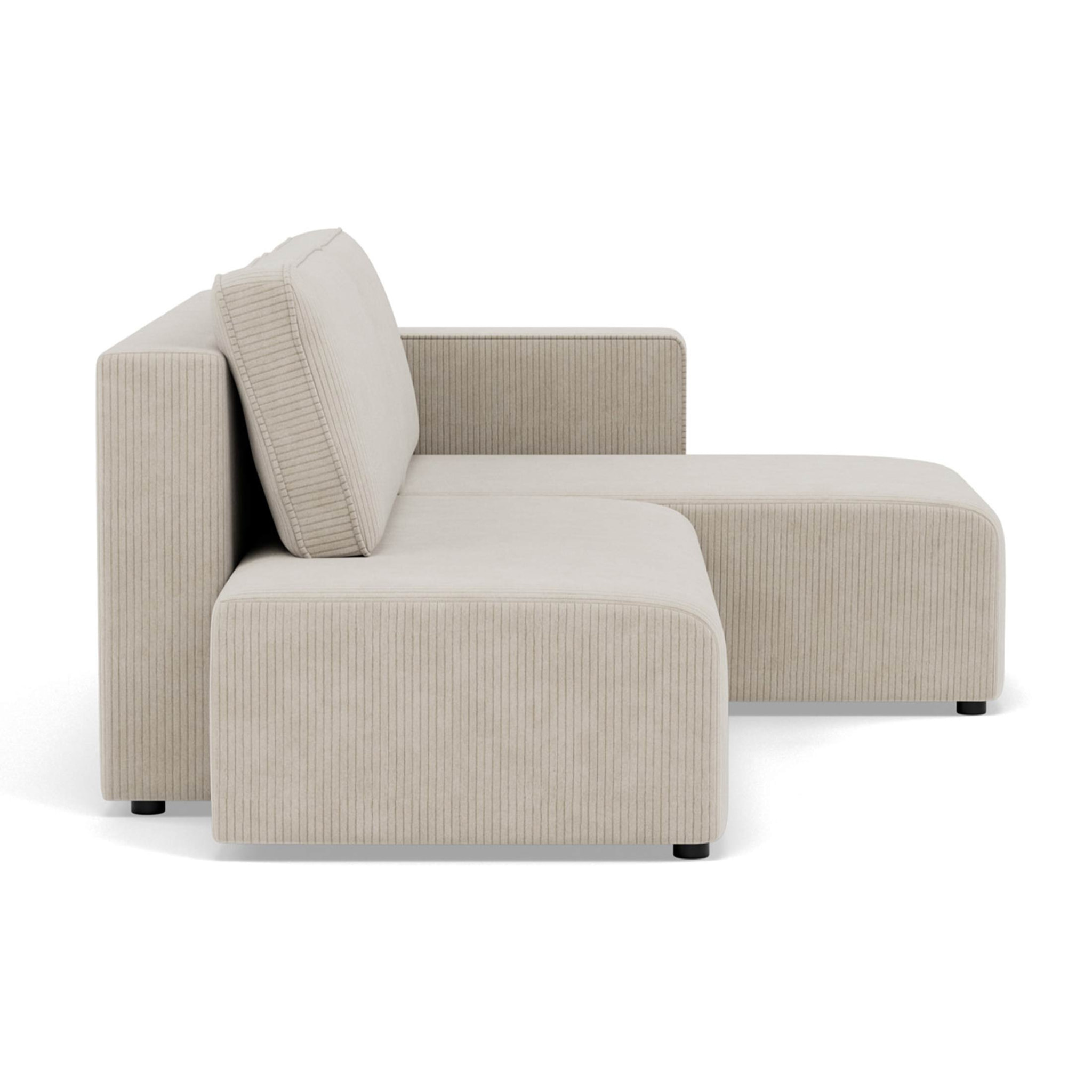 Topaze - canapé d'angle droit 4 places convertible avec coffre sans accoudoir en velours côtelé - Beige