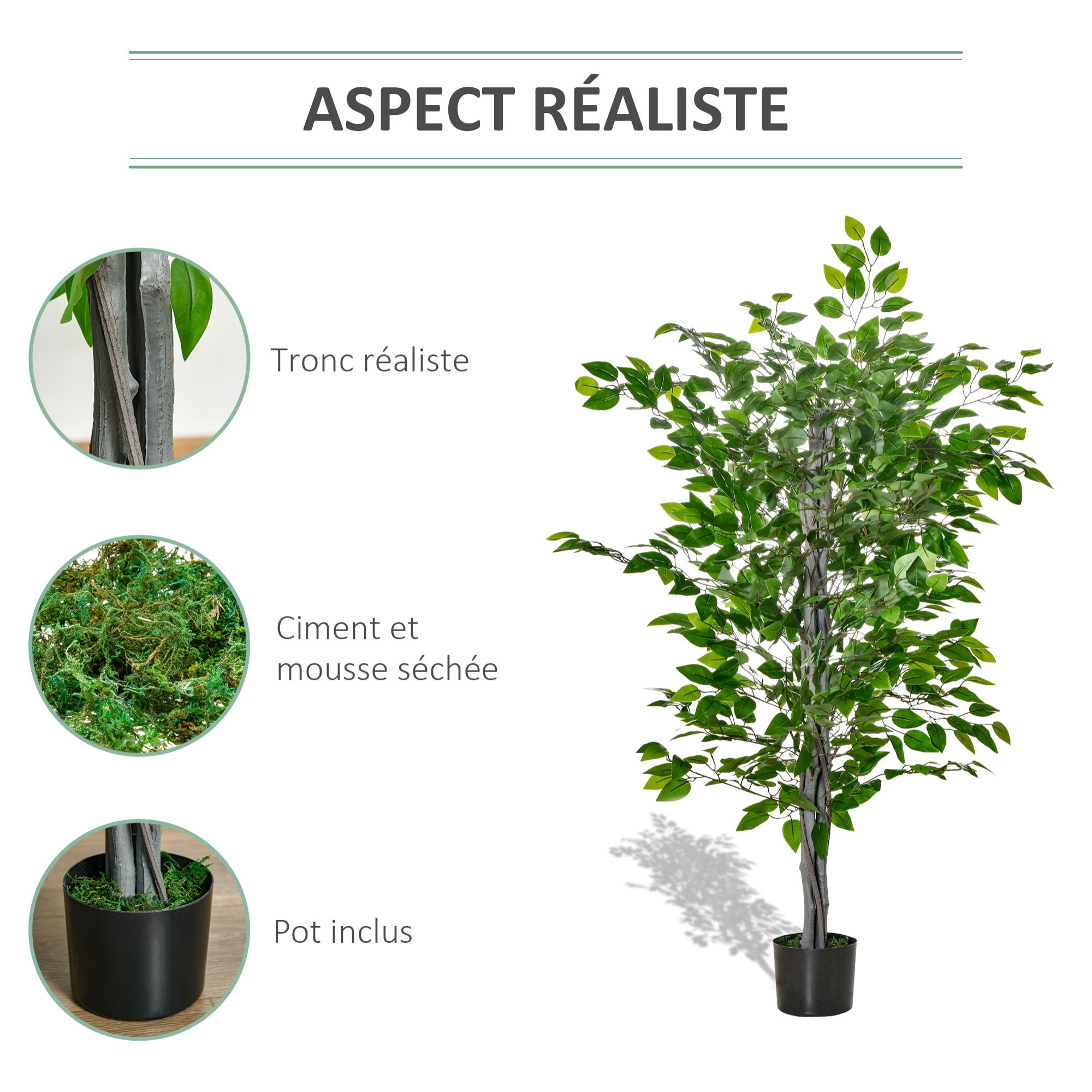 HOMCOM Arbre artificiel plante artificielle ficus H.1,35 m tronc branches liane lichen feuilles grand réalisme pot inclus